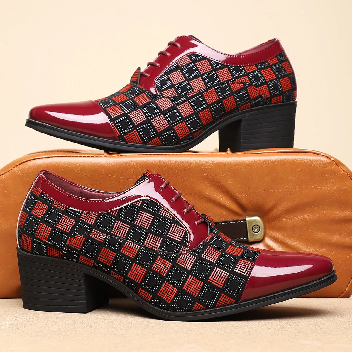 Men’s High Heel Oxford Shoes - Pointed Toe Luxury Leather Formal Business Wedding and Party Dress Shoes