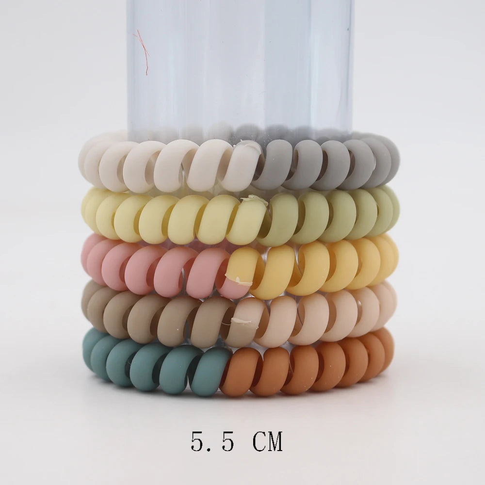 5Pcs Matte Spiral Hair Bands - Fashion Telephone Wire Elastic Hair Ties Stretchable Cord Rubber Bands for Women & Girls