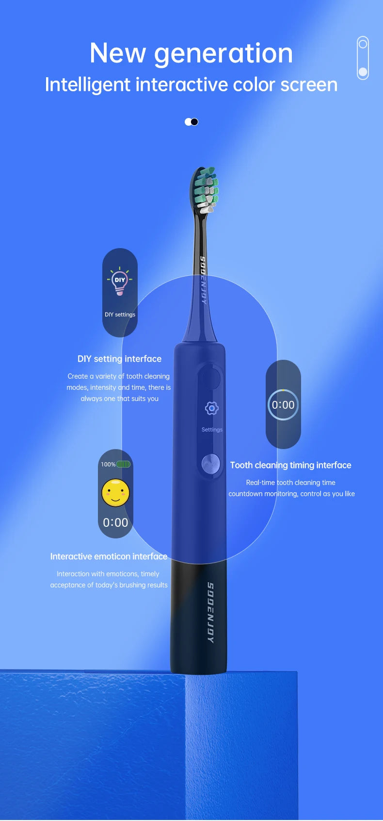 SOOENJOY Sonic Electric Toothbrush NB-1 — Smart LCD Display, DIY Mode, Automatic Teeth Cleaner for Adults