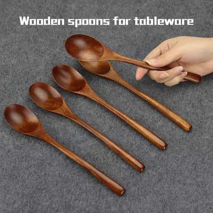 6Pcs Wooden Spoon Set – Natural Wood Kitchen Utensils for Soup, Dessert & Dinner Serving