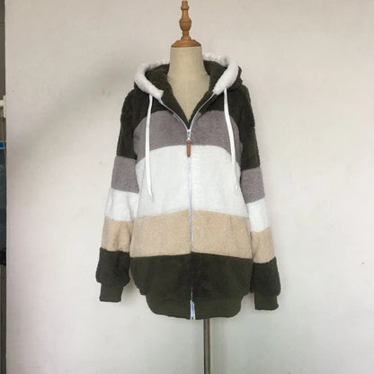 Oversized Jacket for Women – 2023 Autumn Winter Warm Plush Hooded Coat, Loose Fit Streetwear with Pockets