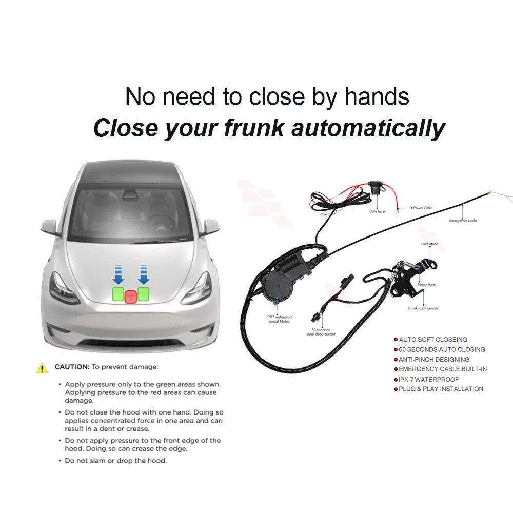 SATONIC V2 Auto Frunk Soft Closer – Waterproof Frunk LED for Tesla Model 3, Y, Model 3 Highland, S & X