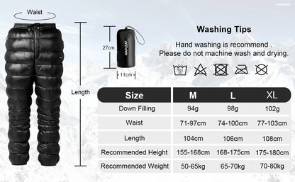MAPLELEAF Ultralight Down Pants – 800FP Warm Winter Ski, Snow, Windproof & Waterproof Trousers for Camping & Hiking