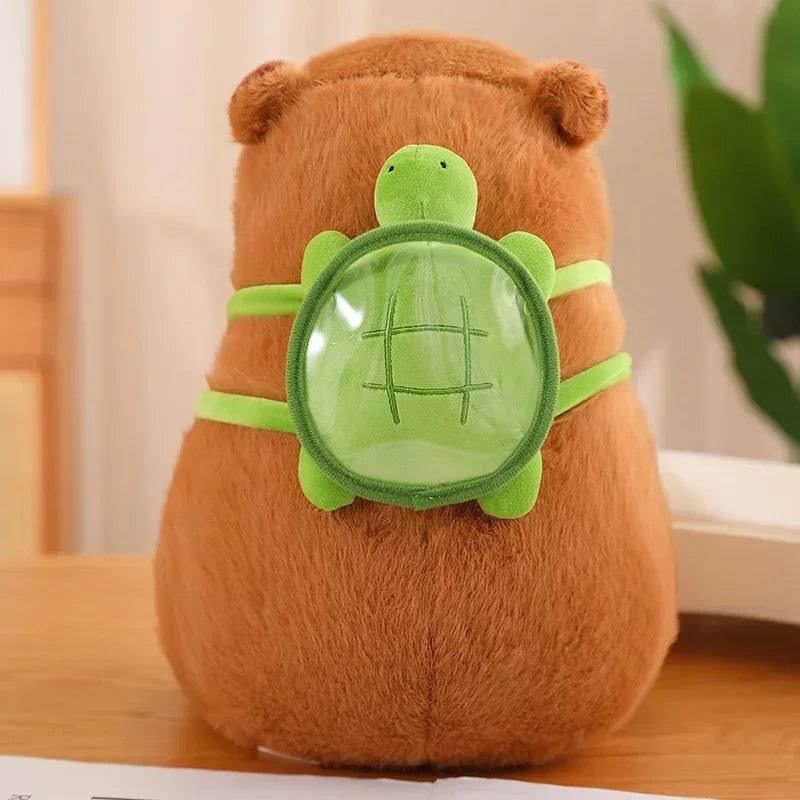 Cute Turtle & Capybara Plush Backpack Pendant – Strawberry Hat Soft Stuffed Toy for Kids Birthday Gift