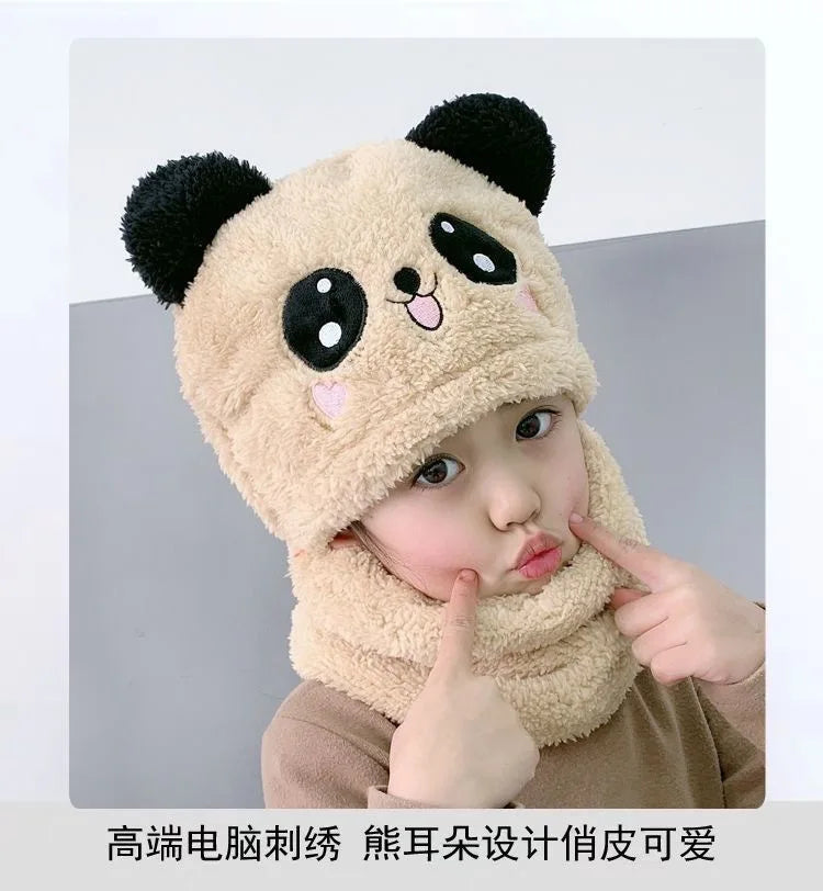 Fashionable Kids Beanie Set - Autumn & Winter Cartoon Scarf Hat, Double Layer Wool, Warm Boys & Girls Winter Hat
