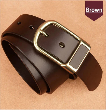 Genuine Leather Men's Belt – High-Quality Buckle, Cowskin Casual & Business Waistband, Cowboy Fashion Designer 2024 New