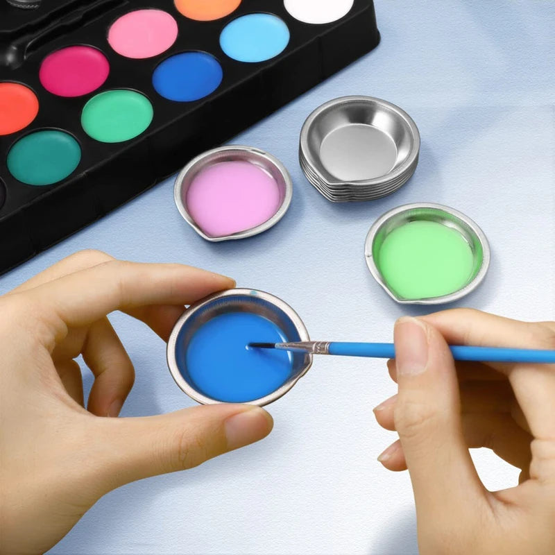 12PCS Stainless Steel Paint Mixing Bowls Set – Oil Paint Trays & Color Cups for DIY Art, Craft & Children Painting Tools