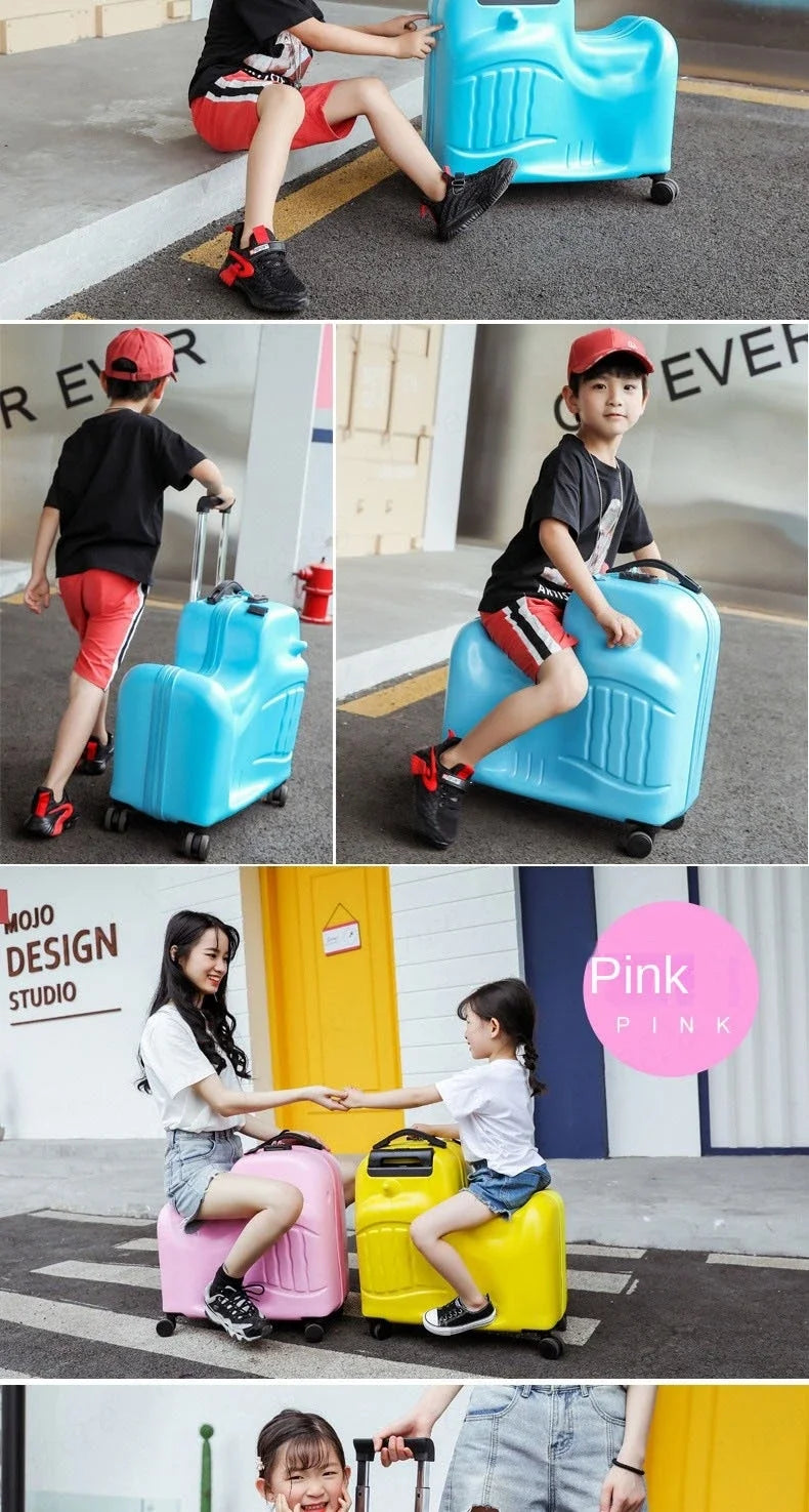 Cartoon Kids Ride-On Suitcase with Wheels – 20/24 Inch Rolling Trolley Luggage for Children, Travel Bag & Gift