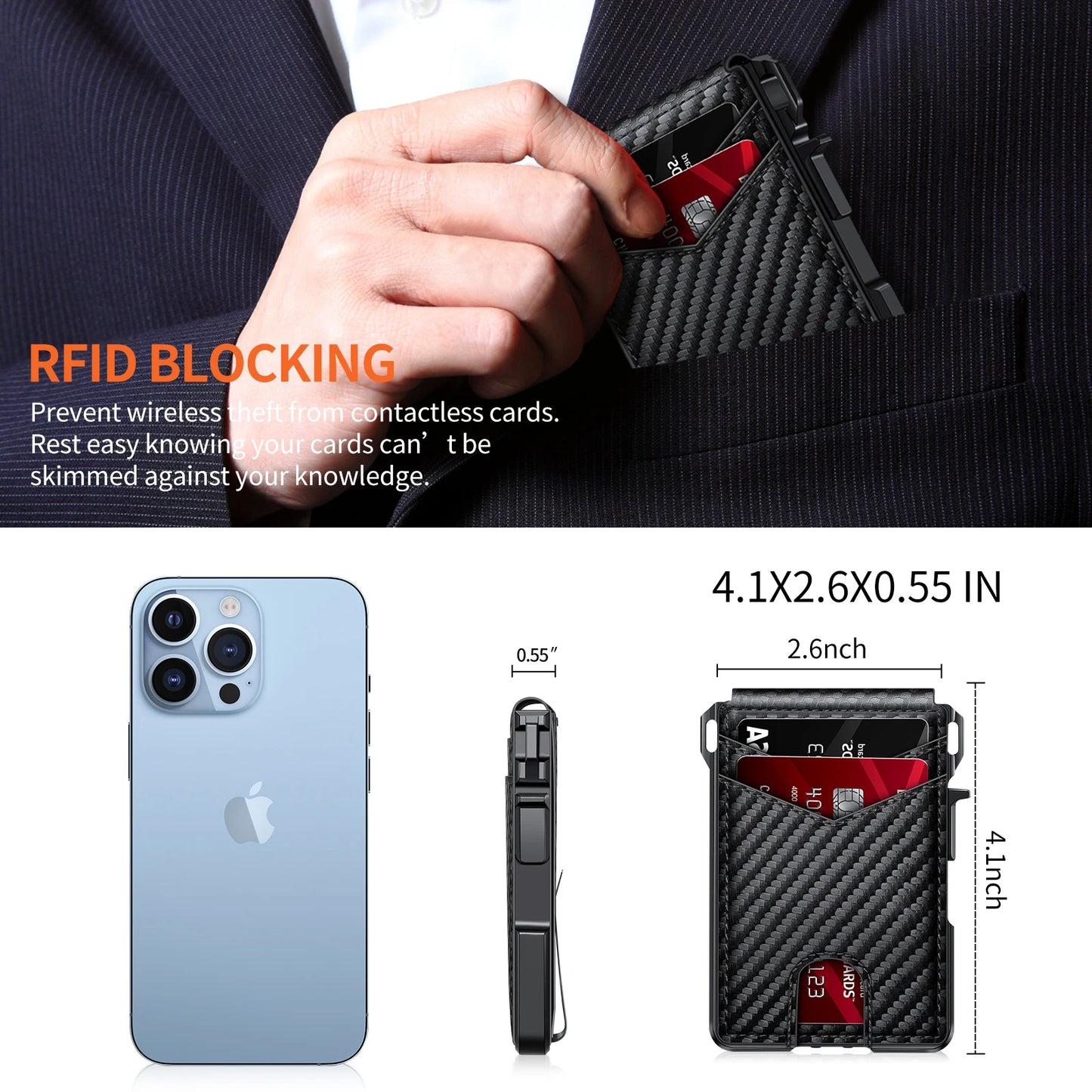 Men's Tactical Bifold Wallet – Metal RFID Blocking, Aluminum Money & Card Holder, Minimalist Design with Gift Box