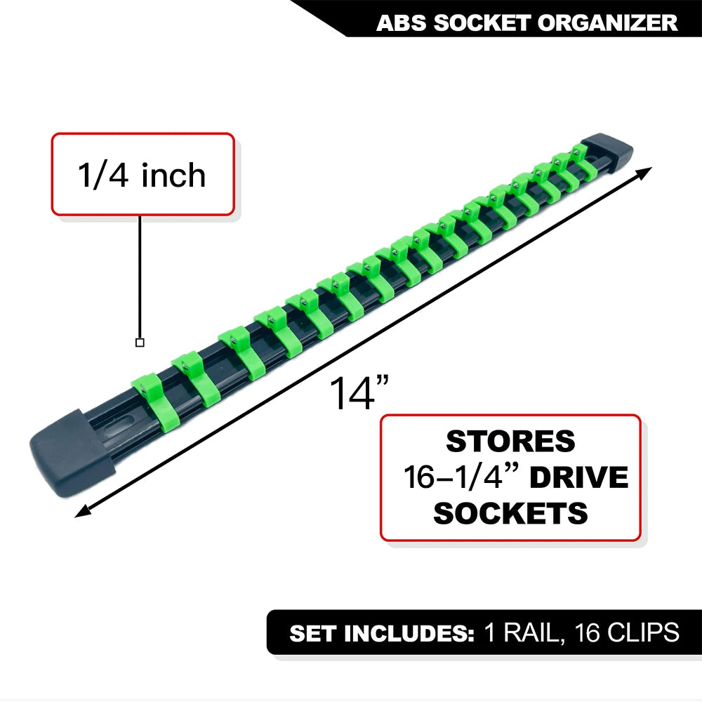 Universal Socket Organizer Rail – 1/4", 3/8", 1/2" Wrench Holder Plastic Bracket for Wall Mount & Home Repair Tools