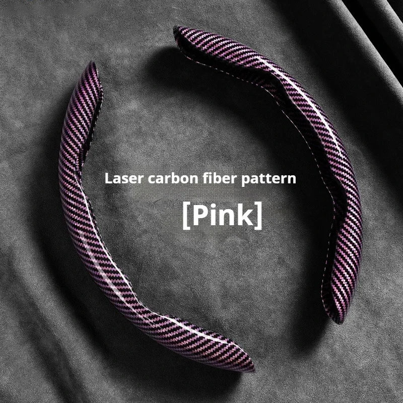 2-Piece Carbon Fiber Silicone Steering Wheel Cover — 38cm (15 Inch) Anti-Skid Car Accessory