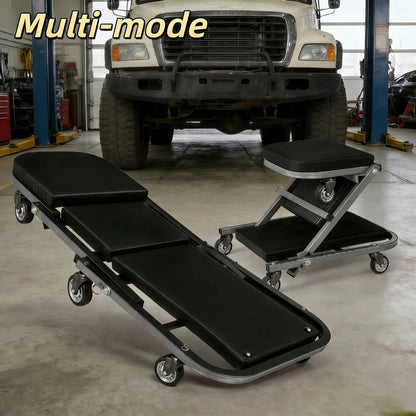 3-in-1 Rolling Auto Repair Creeper Seat - Foldable Adjustable Garage Tool Tray, 300 lb Capacity