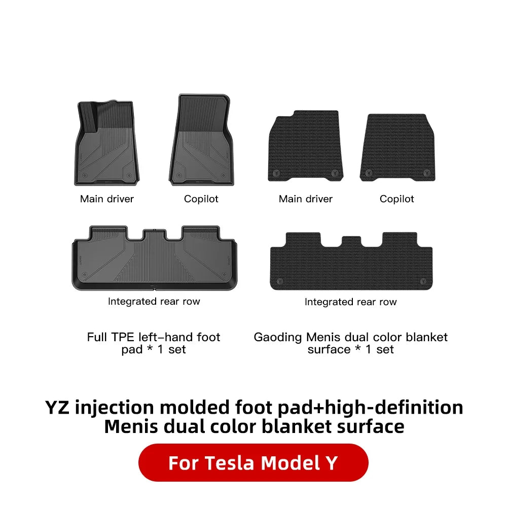 YZ Floor Mats for Tesla Model 3/Y 2021-2023 — Waterproof, Non-Slip TPE Car Accessories