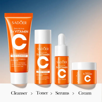 SADOER Vitamin C Skincare Kit - 4 Piece Whitening Moisturizing Travel Set with Cleanser Toner Serum & Face Cream