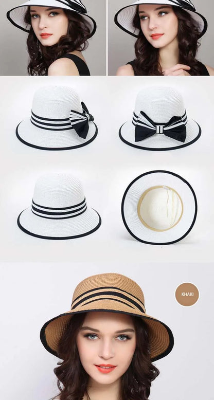 Muchique Women’s Summer Boater Hat – Wide Brim Straw Beach & Travel Hat with Casual Bow