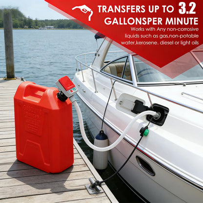 Battery-Powered Fuel Transfer Pump – 3.2GPM Portable Liquid Pump with Auto-Stop Sensor, 51" Hose & 4 Tank Adapters