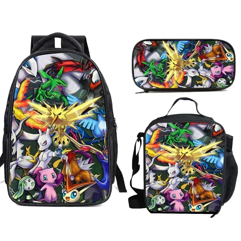 3PC Cartoon School Bag Set – Sonic Lunch Bag, Pencil Case & Backpack for Primary & Middle School Students
