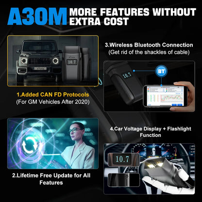 XTOOL Anyscan A30M Bluetooth OBD2 Scanner – Car Diagnostic Tool, 23+ Reset Services, CANFD Protocol, Lifetime Free Updates
