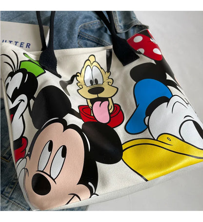 Disney Mickey Canvas Tote Bag – Large Capacity Shoulder Bag for Women & Students, Casual Handbag