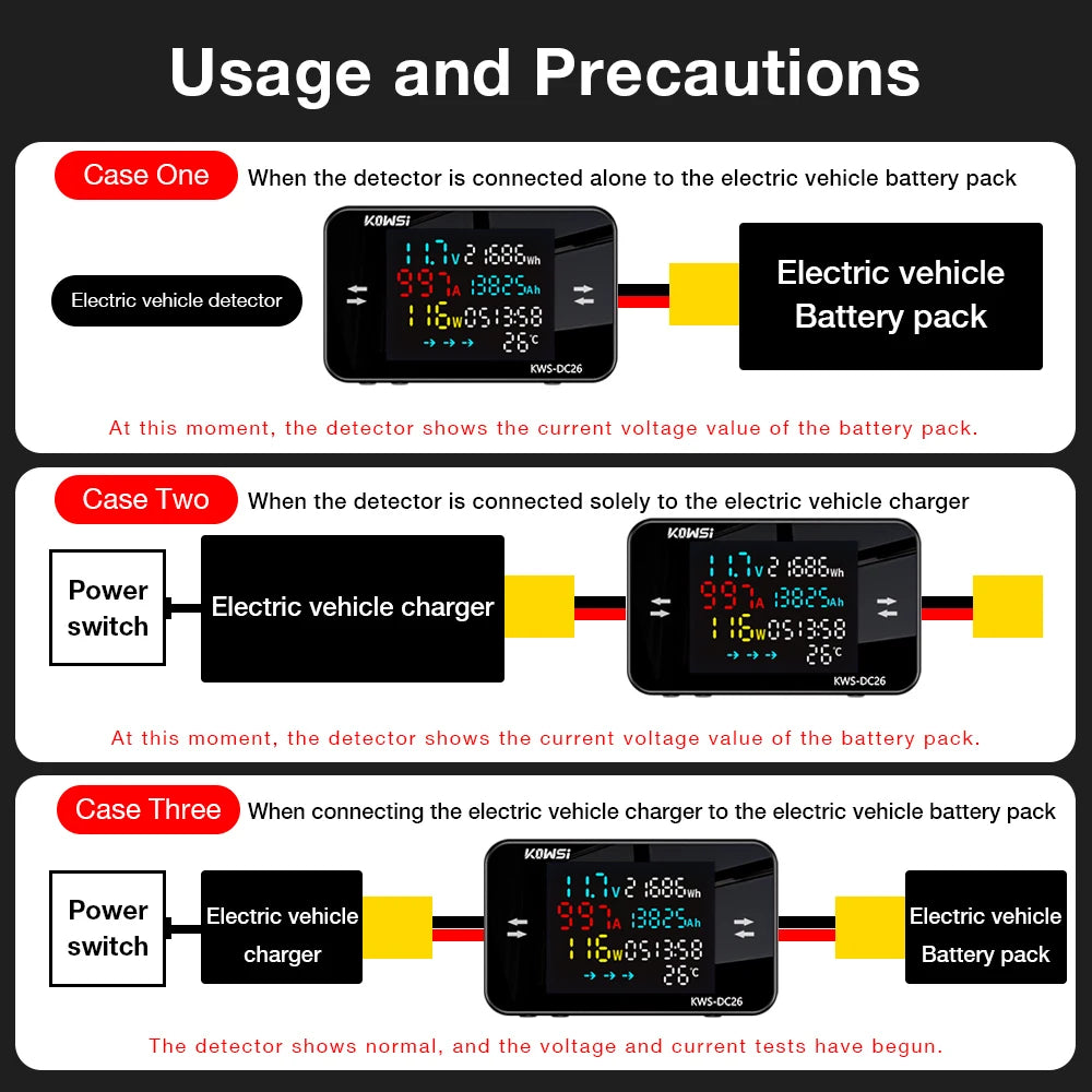 KWS-DC26 Electric Power Meter - DC8-80V LED Voltmeter Ammeter Battery Charging Tester with XT60 & XT90 Plug