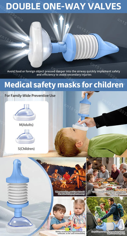 First Aid Anti-Choking Rescue Device – Automatic Airway Assist with 3 Mask Sizes for Adults & Kids, Emergency Kit