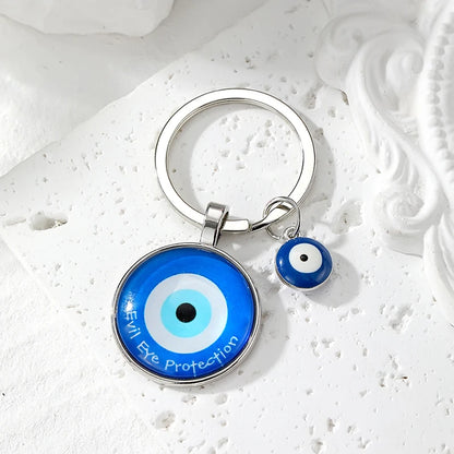Round Flower Blue Evil Eye Hamsa Keychain – Boho Turkish Lucky Eye Fatima Hand Bag & Car Keyring for Women & Men Protective Charm Gift