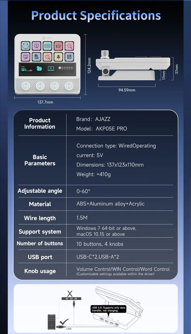 Ajazz AKP05 Pro Touch Bar Keyboard – Dynamic Backlit Keys, Vibration Feedback, Multi-Functional Desktop Assistant