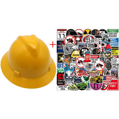 Full Brim Safety Helmet - Lightweight ABS Construction Hard Hat with ANSI Protection & 50 Waterproof DIY Stickers