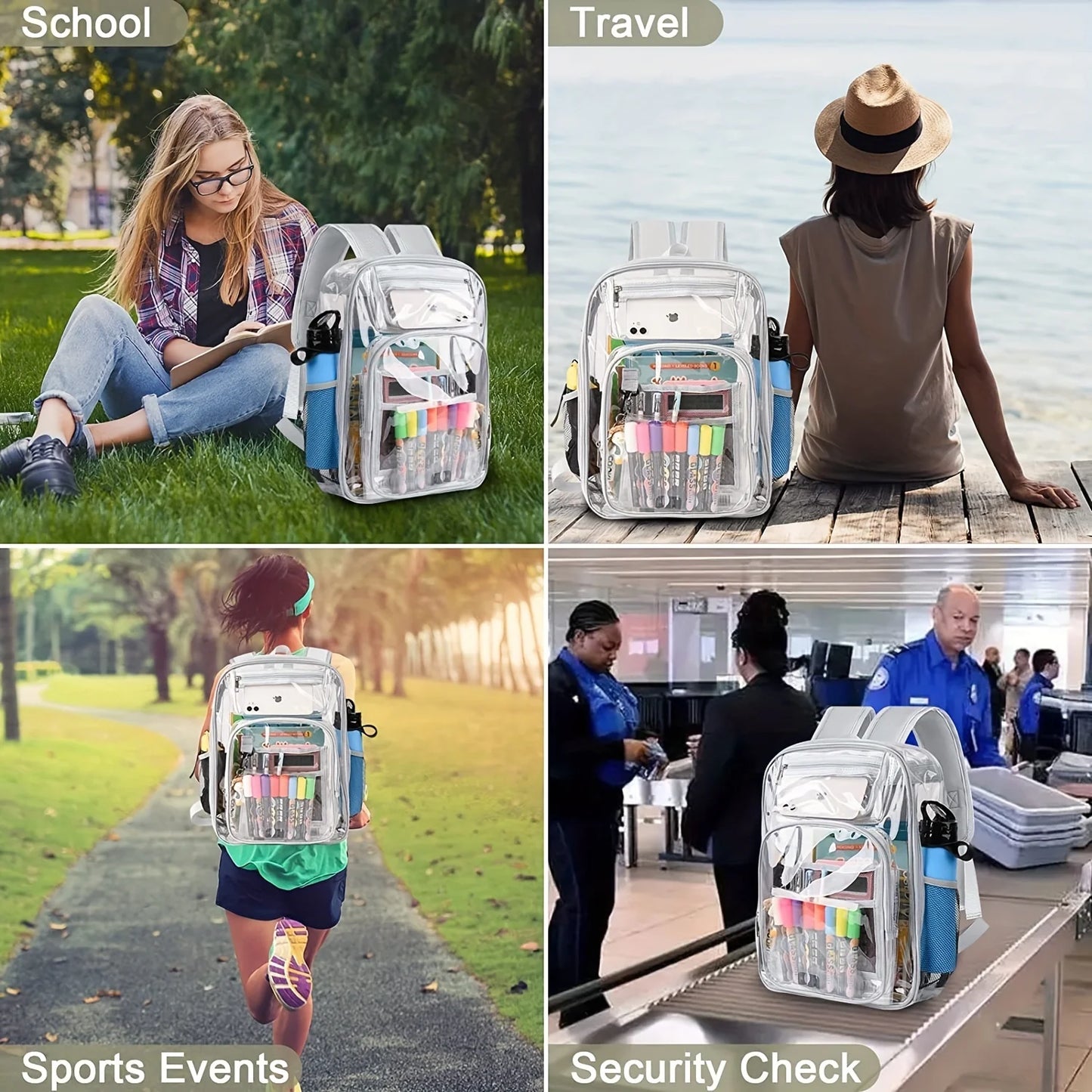 Clear PVC Backpack – Large Heavy Duty See-Through Bookbag with Reinforced Straps for School