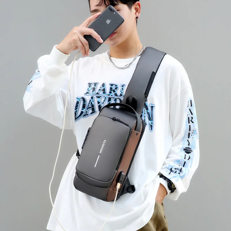 Newest Men's Anti-Theft Chest Bag - Shoulder Crossbody with USB Charging, School, Short Trip, Messenger, and Gym Sports Pack
