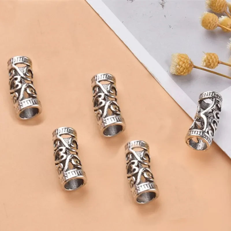 5Pcs Viking Metal Hair Braid Beads – Antique Silver & Gold Dreadlock Rings Clips Retro Hair Accessories for Braids & Styling