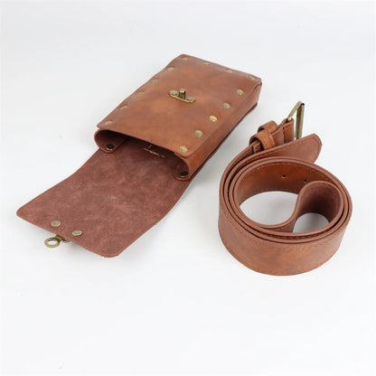4PCS Medieval Cosplay Leather Belt Set – Copper Coin Waist Bag, Renaissance & Steam Role Playing Halloween Costume Accessories
