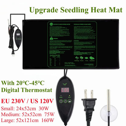 Upgraded Waterproof Seedling Heat Mat – 3 Sizes Heat Pad with 20℃-45℃ Digital Thermostat for Hydroponic Germination