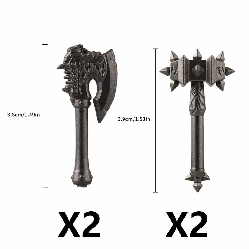 Medieval Figure Weapons Building Blocks Kit – King Sword, Lion Shield, Trident & Double-Edged Axe Battle Toy