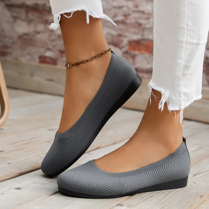 Women’s Round Toe Knit Flats – Comfortable Slip-On Ballet Shoes, Casual Office Moccasins & Plus Size Boat Shoes