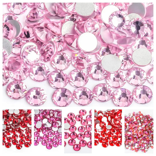 Light Pink & Rose 3D Glass Nail Art Rhinestones – SS3-SS30 Crystal Non-Hotfix Nail Decorations for Manicure Design & DIY Nails