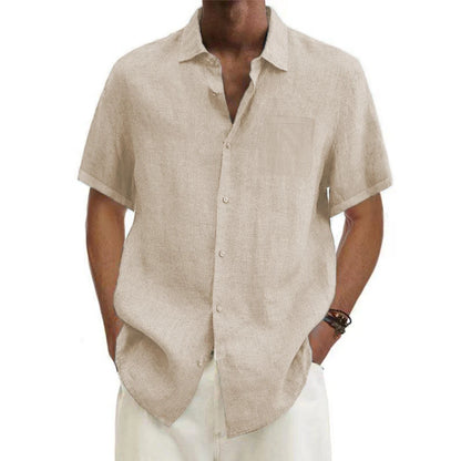 Men's Cotton Long Sleeve Shirt - Slim Fit Casual Button-Up Shirt with Roll-Up Cuffs