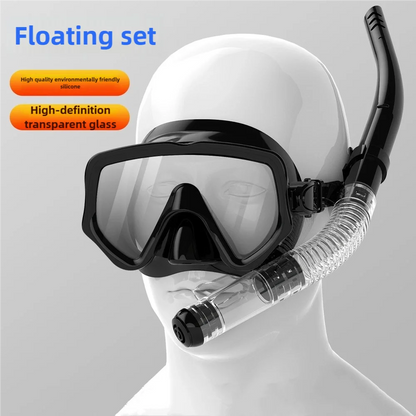 Dry Snorkel Set with Tempered Glass Diving Mask – Professional Panoramic Snorkeling & Swimming Training Gear for Adults