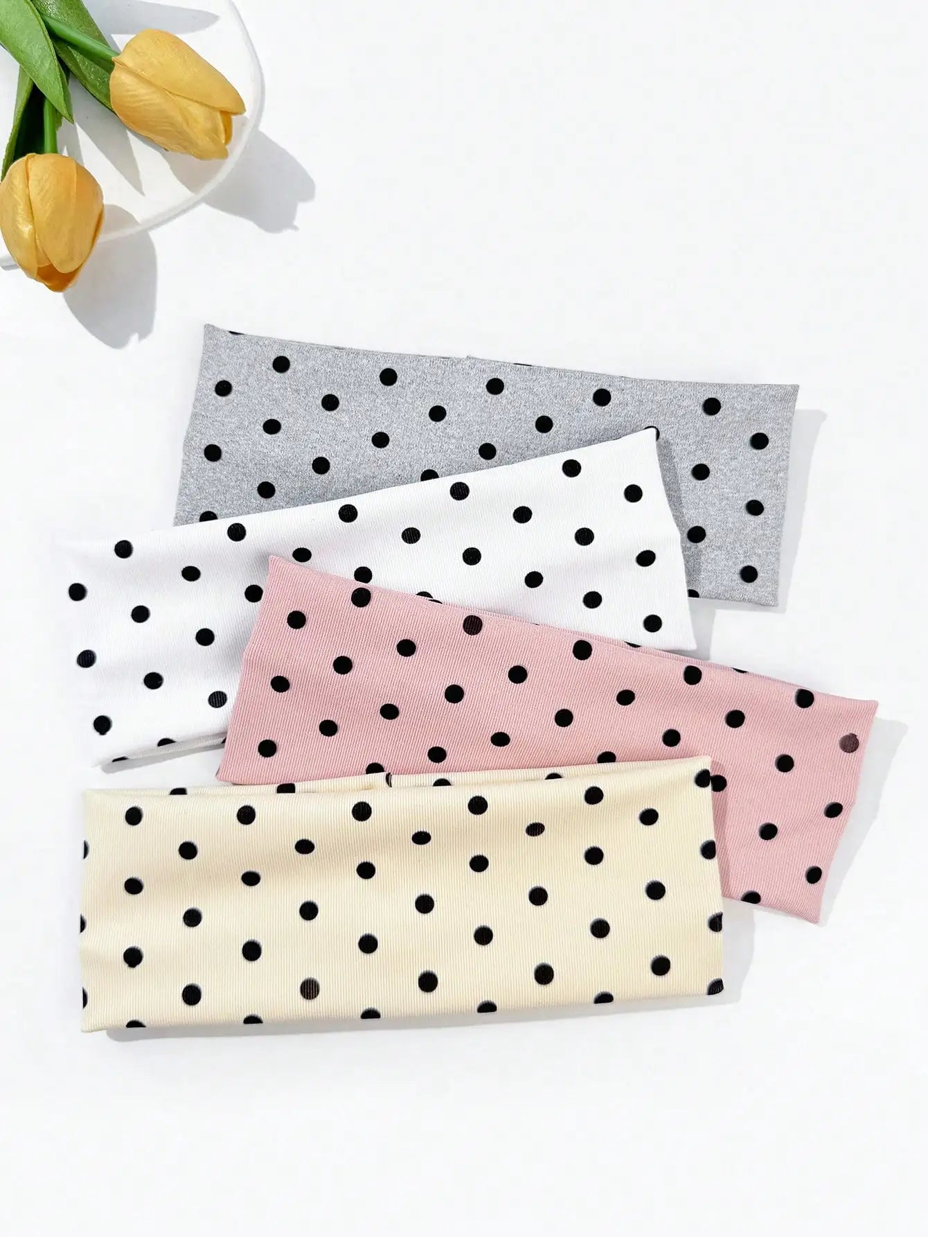 4-Piece Polka Dot Wide-Edge Headband Set - Elastic Hair Bands for Women, Makeup & Sports Use
