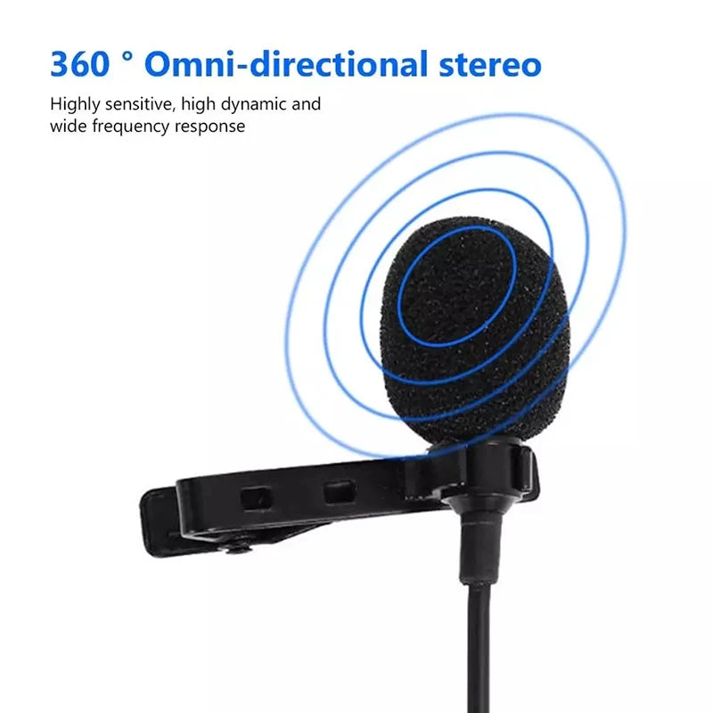 Portable USB Lavalier Microphone - 1.5M Clip-On Condenser Lapel Mic with USB, 3.5mm & Type-C Compatibility