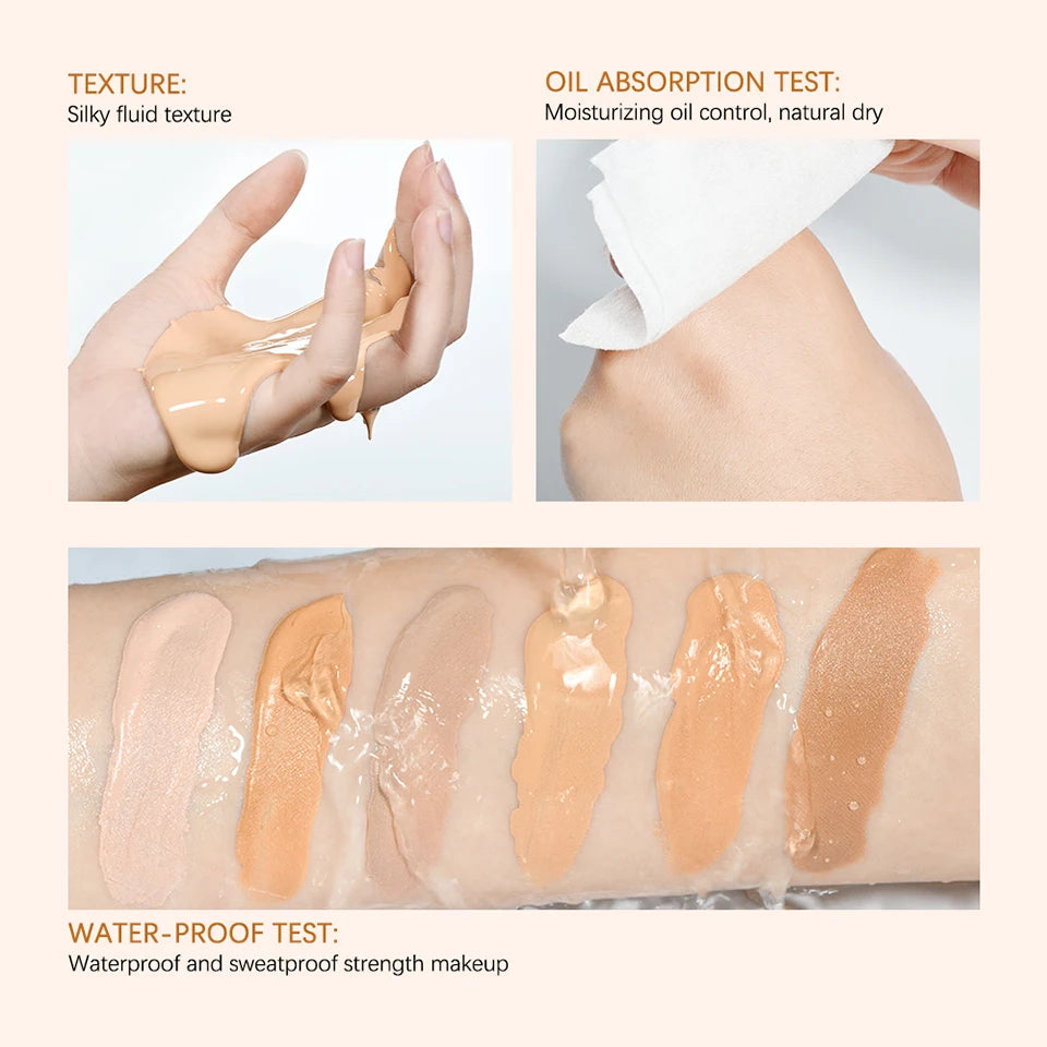 Flawless All-Day Waterproof Concealer & Foundation – 6-Color Full Coverage Moisturizing Makeup for Women