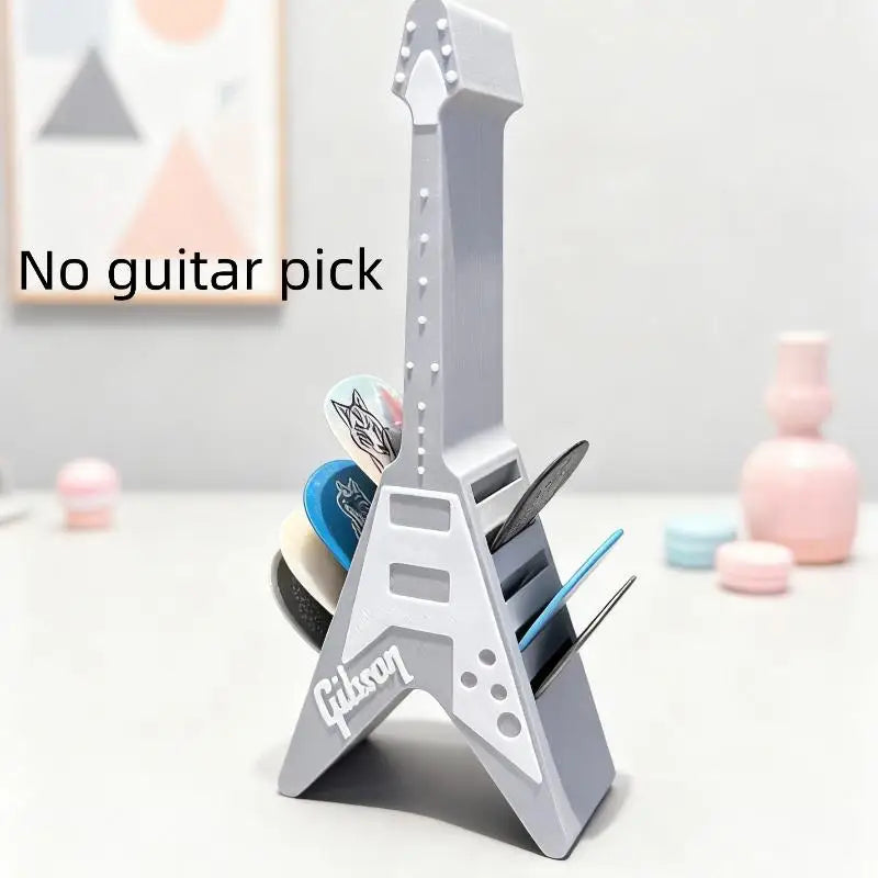 3D Printed Guitar Pick Holder – Guitar-Shaped Plectrum Storage Box with Stand & Accessories Organizer