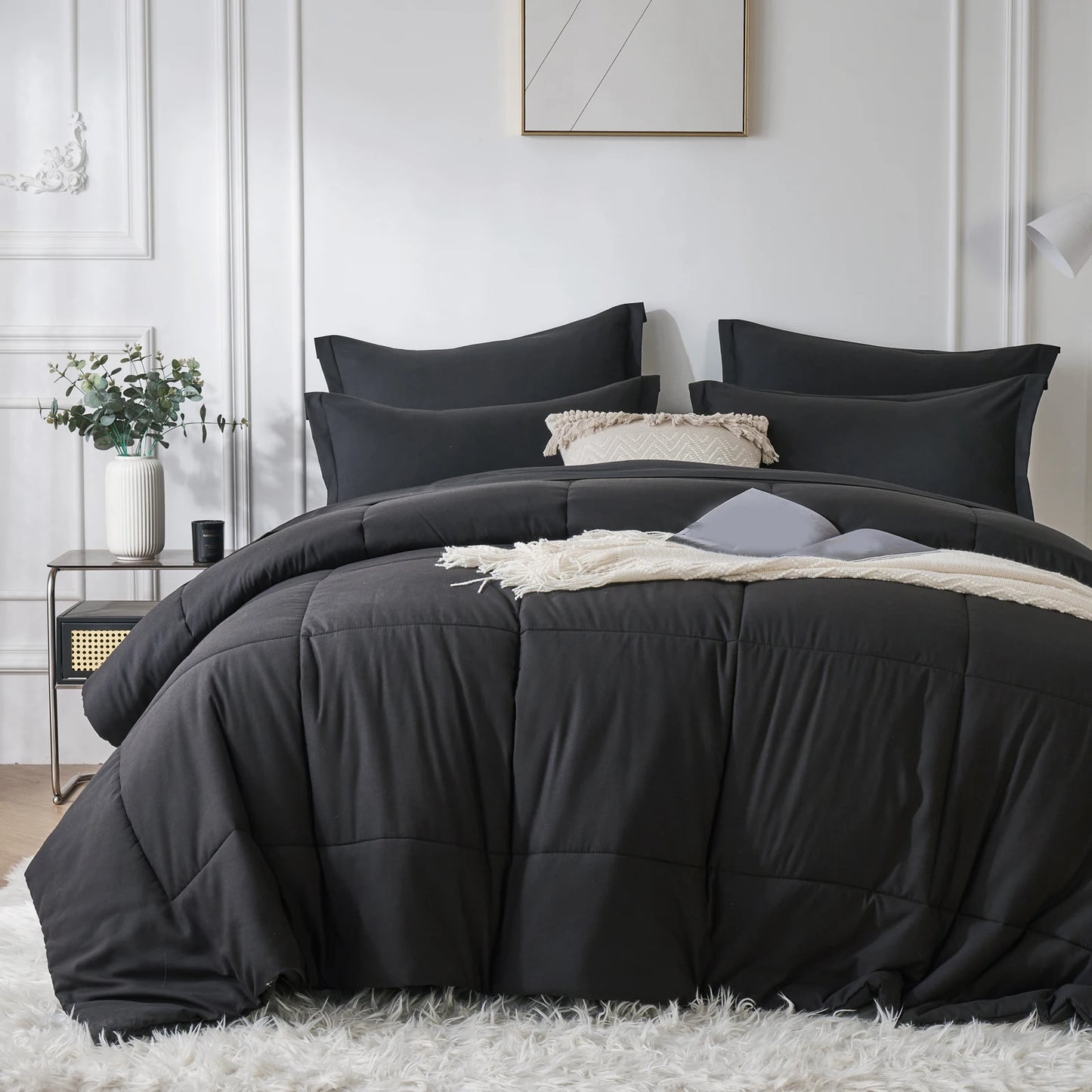 7-Piece Queen Bed-in-a-Bag Comforter Set — Solid Geometry Comforter, Sheets & Pillowcases, Stylish Bedroom Gift