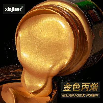 300ML/100ML Gold & Metallic Silver Acrylic Pigment – Pearlescent Bronze for Acrylic Painting, Xiajiaer Art Pigment