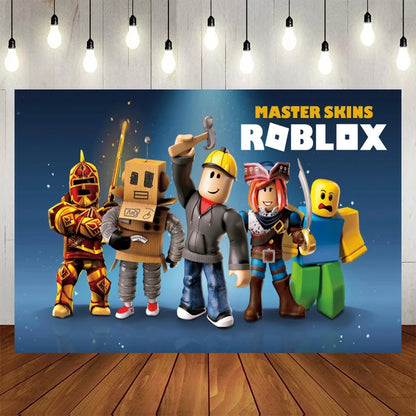 Roblox Birthday Party Supplies — Balloons, Disposable Tableware & Backdrop for Kids’ Party or Baby Shower