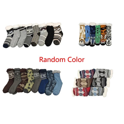 Men’s Fluffy Thermal Winter Socks – Soft Non-Slip Fleece Plush Grip Slipper Socks, Christmas Gift