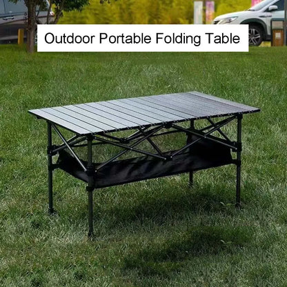 Outdoor Folding Long Table – Portable Storage Camping Desk with Net Bag, Easy Install, Lightweight & Stable