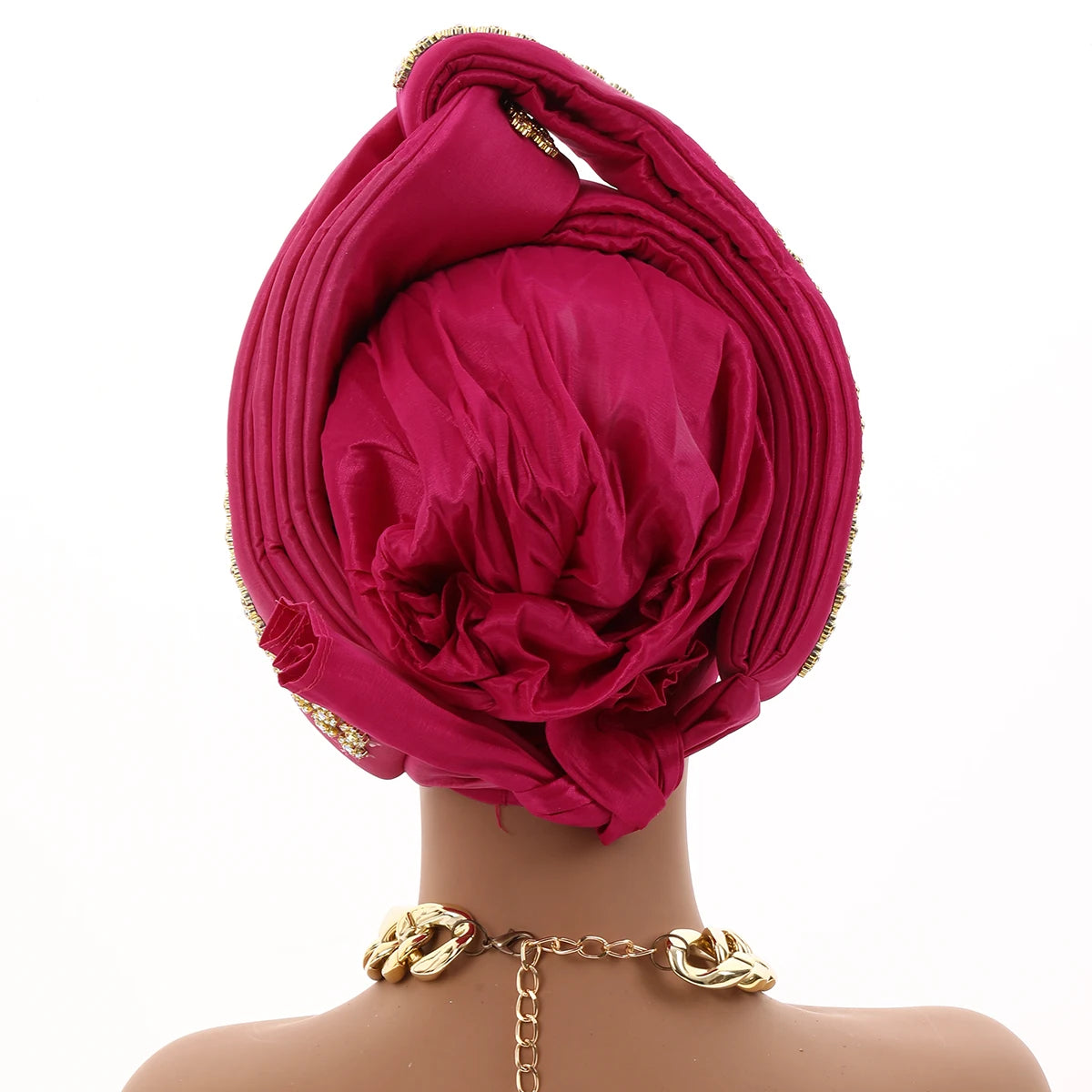 Luxury Diamond African Turban Headtie - Nigerian Auto Gele Head Wrap for Women, Wedding & Party Headpiece