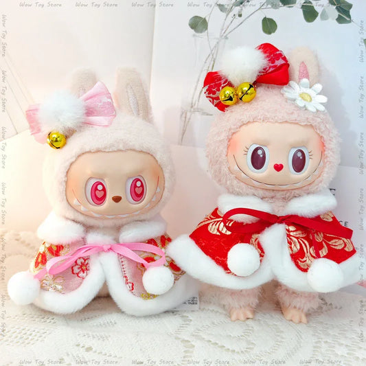 17cm Mini Plush Doll Clothes — Outfit Accessories for Labubu V1 & V2, Christmas Cookie Man Sweater Hat, New Year Gift