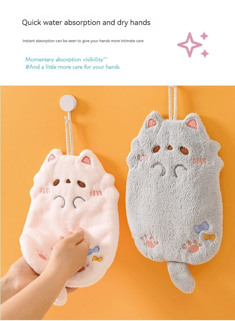 Cute Cartoon Tanuki Hanging Towel – Coral Velvet Absorbent Kitchen & Bathroom Towels, Thick Cloth